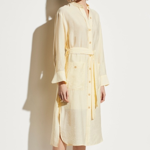 Belted Button Down Dress in Sun Creme - Picture 2 of 9